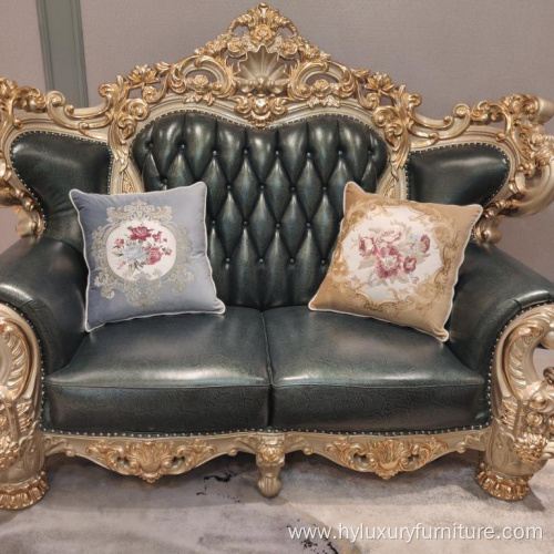 luxury Antique living room furniture leather sofa set and gold white fabric living room sofa set